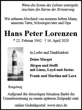Erinnerungsbild für Herr Hans Peter Lorenzen